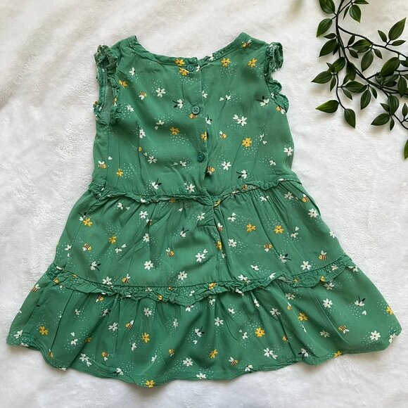 Carter's Toddler Sleeveless Dress 24M | Green Floral Bee Tiered Viscose VGUC - Picture 9 of 16